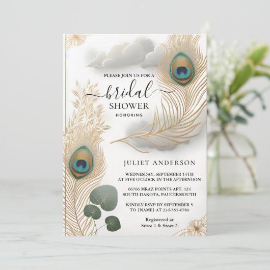Jetzt rustikales Asian Sky Cloud Peacock Brautpart Einladung (Stehend Vorderseite)