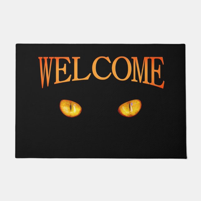 Jetzt sieht er dich schwarze Katze Fußmatte (Vorderseite)