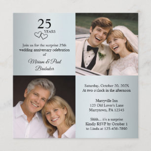 Jetzt und Damals Foto-Überraschung 25. Hochzeitsta Einladung