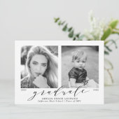 Jetzt und dann Blue 2 Foto Graduation Party Einladung (Stehend Vorderseite)