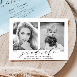 Jetzt und dann Blue 2 Foto Graduation Party Einladung