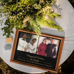 Jetzt und Dann Fotos Goldener Text Jubiläumsfoto Poster