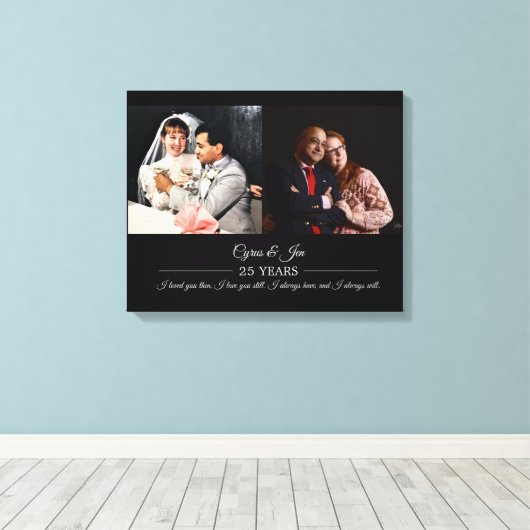 Jetzt und dann Fotos Silver Text Anniversary Foto Leinwanddruck (Insitu (Holzboden))