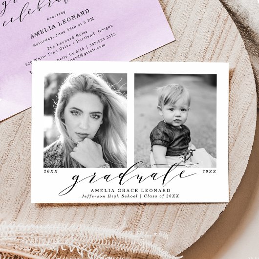 Jetzt und dann Lila Foto Graduation Party Einladung