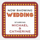 Jetzt zeigen Film Marquee Hochzeitszeichen mit Nam Quadratischer Aufkleber (Vorderseite)