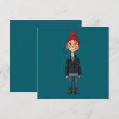 Jeune Fille Rousse Souriante avec Bonnet Rouge et  (Vorne/Hinten)