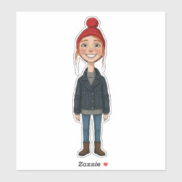 Jeune Fille Rousse Souriante avec Bonnet Rouge et  Aufkleber