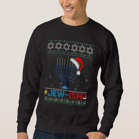 Jew ish Jewish Pun Menorah Santa Hanukkah Christma Sweatshirt (Vorderseite)