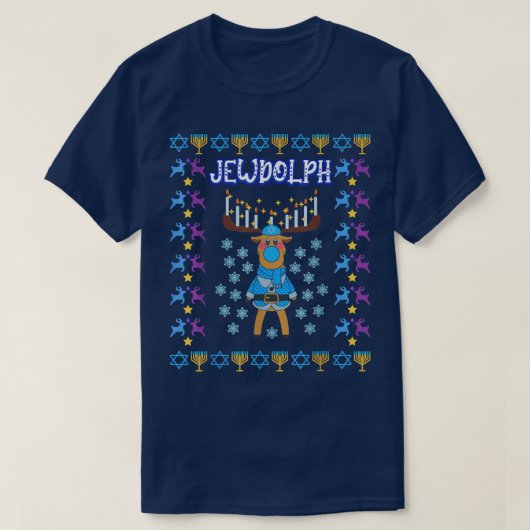 Jewdolph Jewish Reindeer Hanukkiah Fun Ugly Hanukk T-Shirt (Design vorne)
