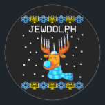 Jewdolph Ugly Hanukkah Reindeer Menorah Chanukah Runder Aufkleber<br><div class="desc">Jewdolph Ugly Hanukkah Reindeer Menorah Chanukah</div>