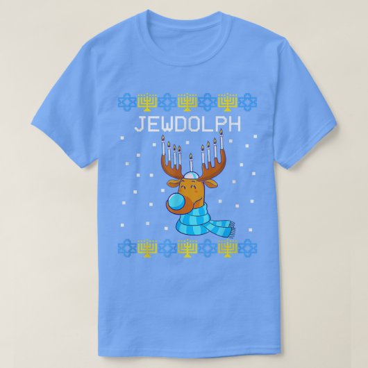 Jewdolph Ugly Hanukkah Sweater Reindeer Menorah Ch T-Shirt (Design vorne)