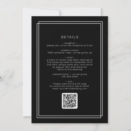 JEWEILS MODERNE Black Double Frame QR Code Hochzei Einladung (Rückseite)