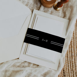 JEWEILS Moderne Dunkelschwarze Monogramm-Hochzeit Einladungsbanderole