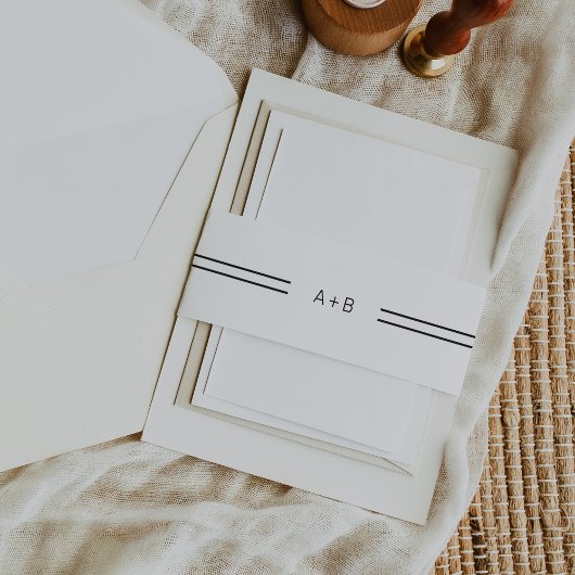 JEWEILS Moderne Schwarz-Weiß-Monogramm-Hochzeit Einladungsbanderole