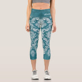 Jewel Blue Grungy Damask Pattername Capri Leggings (Vorderseite)