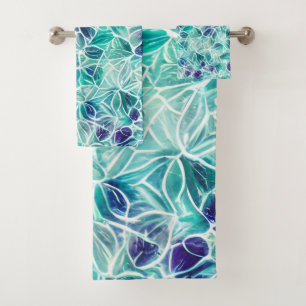 Jewel Blues Leaf Pattern Badhandtuch Set