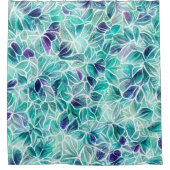 Jewel Blues Leaf Pattern Duschvorhang (Vorderseite)