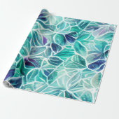 Jewel Blues Leaf Pattern Geschenkpapier (Ungerollt)