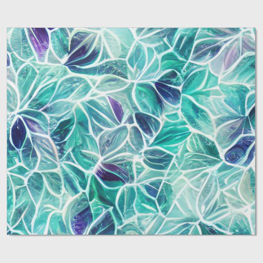 Jewel Blues Leaf Pattern Geschenkpapier (Flach)
