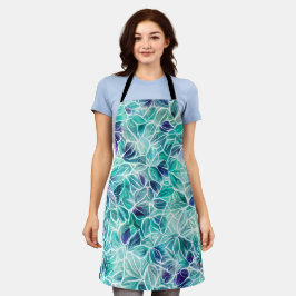Jewel Blues Leaf Pattern Schürze