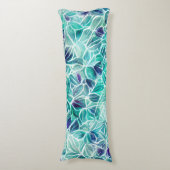 Jewel Blues Leaf Pattern Seitenschläferkissen (Vorderseite Vertikal)