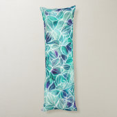 Jewel Blues Leaf Pattern Seitenschläferkissen (Rückseite (Vertikal))