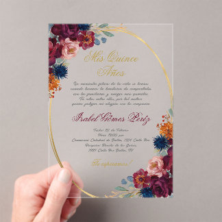 Jewel Blume Spanish Quinceañera Acryleinladungen