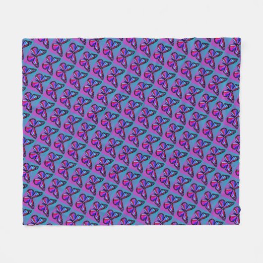 Jewel Butterflies in Purple and Blue Pattern Fleecedecke (Vorderseite (Horizontal))