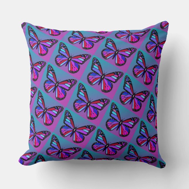 Jewel Butterflies in Purple and Blue Pattern Kissen (Vorderseite)