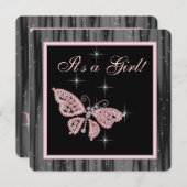 Jewel Butterfly Pink Black Baby Girl Dusche Einladung (Vorne/Hinten)