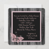 Jewel Butterfly Pink Black Baby Girl Dusche Einladung (Rückseite)