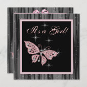 Jewel Butterfly Pink Black Baby Girl Dusche Einladung (Vorne/Hinten)