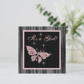 Jewel Butterfly Pink Black Baby Girl Dusche Einladung (Stehend Vorderseite)