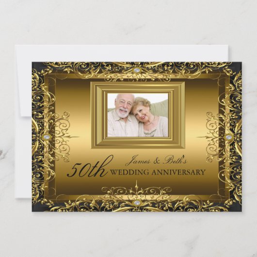 Jewel Damask Gold 50th Wedding Anniversary Einladu Einladung (Vorderseite)