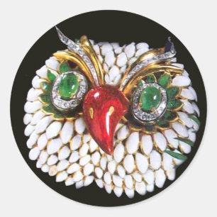 JEWEL Eule Gold,Grüner Smaragd,Opal Runder Aufkleber