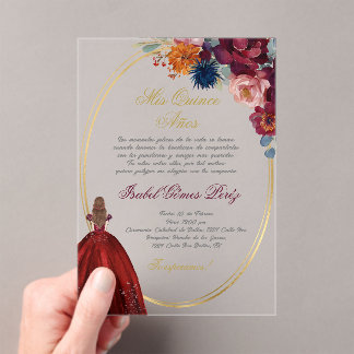 Jewel floral Quinceanera Acryl auf Spanisch Acryleinladungen
