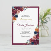 Jewel floral quinceañera einladung (Stehend Vorderseite)