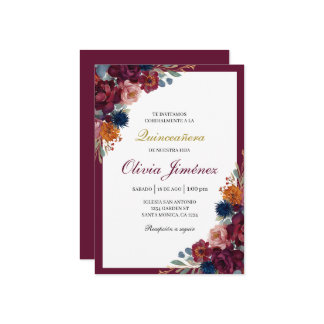 Jewel floral quinceañera einladung