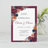 Jewel florale spanisch Hochzeit Einladung (Stehend Vorderseite)