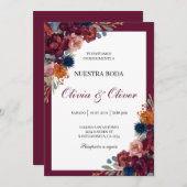 Jewel florale spanisch Hochzeit Einladung (Vorne/Hinten)