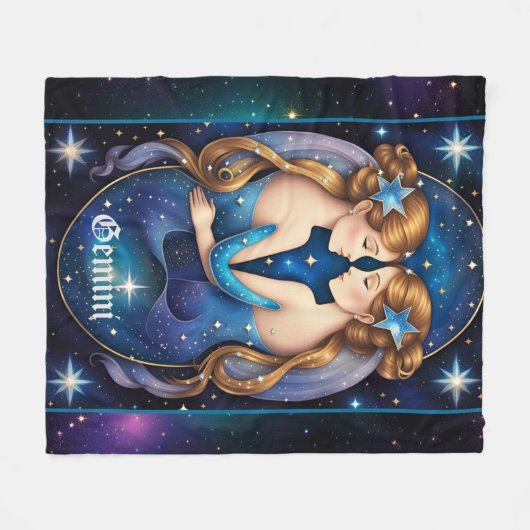 Jewel Galaxy Zodiac Gemini Fleecedecke (Vorderseite (Horizontal))