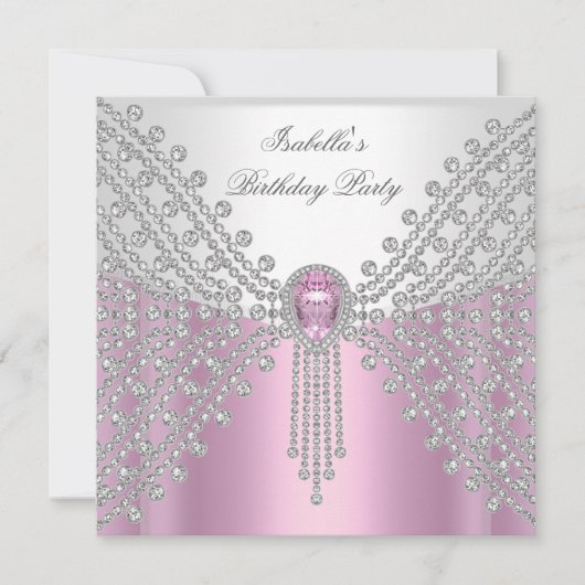 Jewel Image Birthday Party Pink Einladung (Vorderseite)