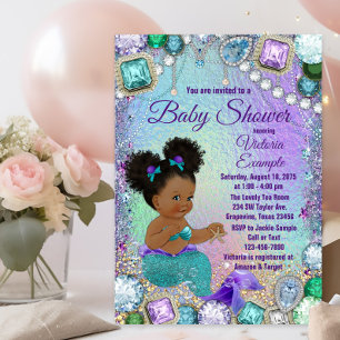 Jewel Meerjungfrau Afro Haar Baby Shower Einladung Postkarte