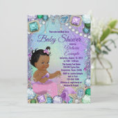 Jewel Mermaid African Mermaid Pink Baby Dusche Einladung (Stehend Vorderseite)