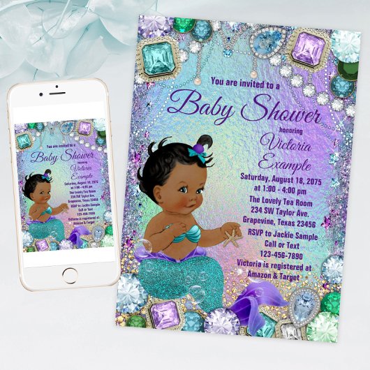 Jewel Mermaid Afrikanische Meerjungfrau Kinderdusc Einladung