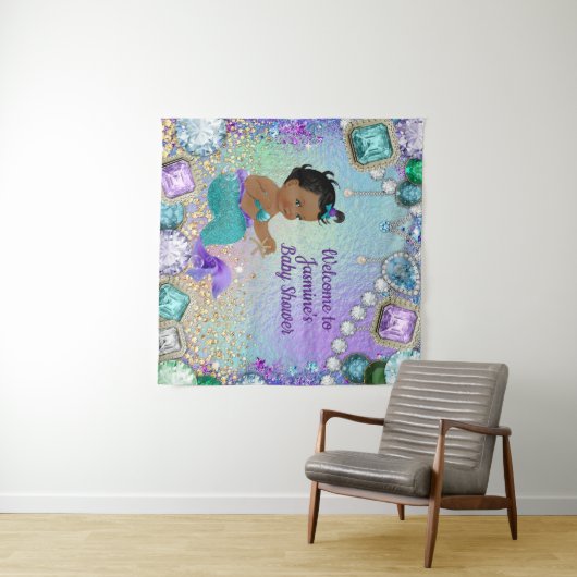 Jewel Mermaid Baby Dusche Backdrop Banner SQ Wandteppich (Beispiel (Horizontal))