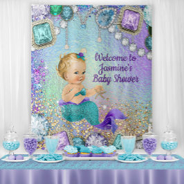 Jewel Mermaid Baby Dusche Hintergrundbanner Wandteppich