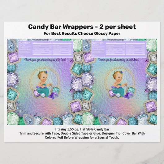 Jewel Mermaid Baby Shower Candy Bar Wrappers Flyer (Vorne)