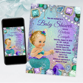Jewel Mermaid Blonde Mermaid Baby Dusche Einladung