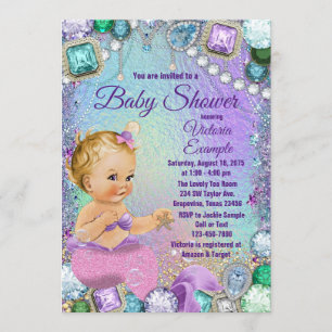 Jewel Mermaid Blonde Pink Mermaid Baby Dusche Einladung